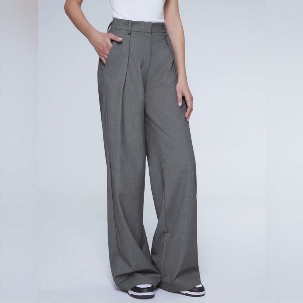 Commense Gray Oversized High Waisted Pleat Front Trousers